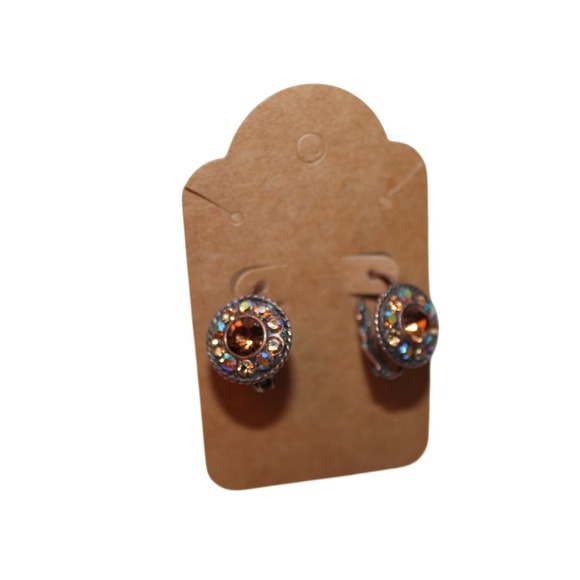 Jewelry - Crystal Leverback Halo Earrings Womens Amber Silver EUC Vintage Style